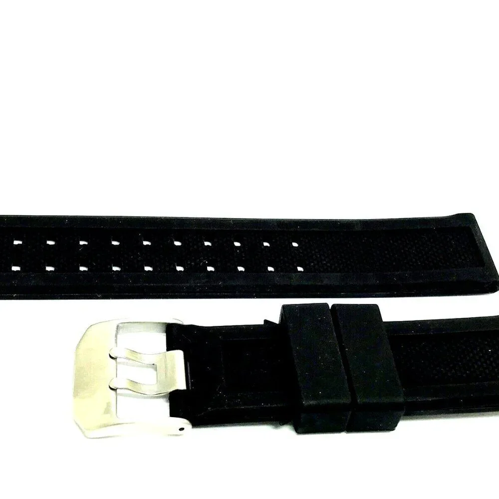 Men's Watch Band Replacement Black Rubber Strap 23mm Lug Silver Tone Buc…